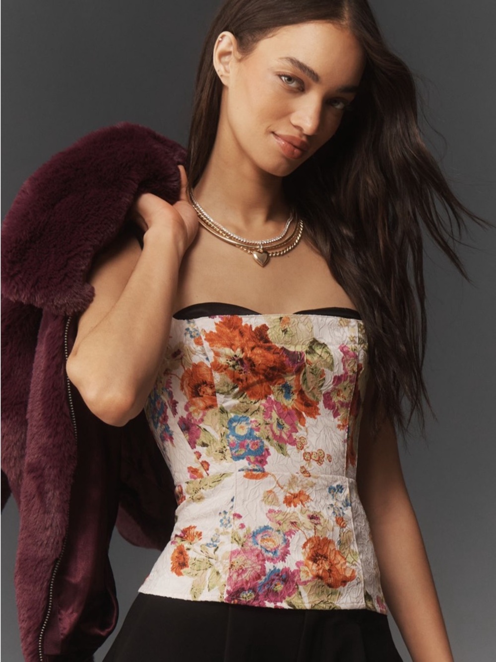 SOLD -Anthropologie Maeve Cream Floral Bustier Camisole with Black Straps